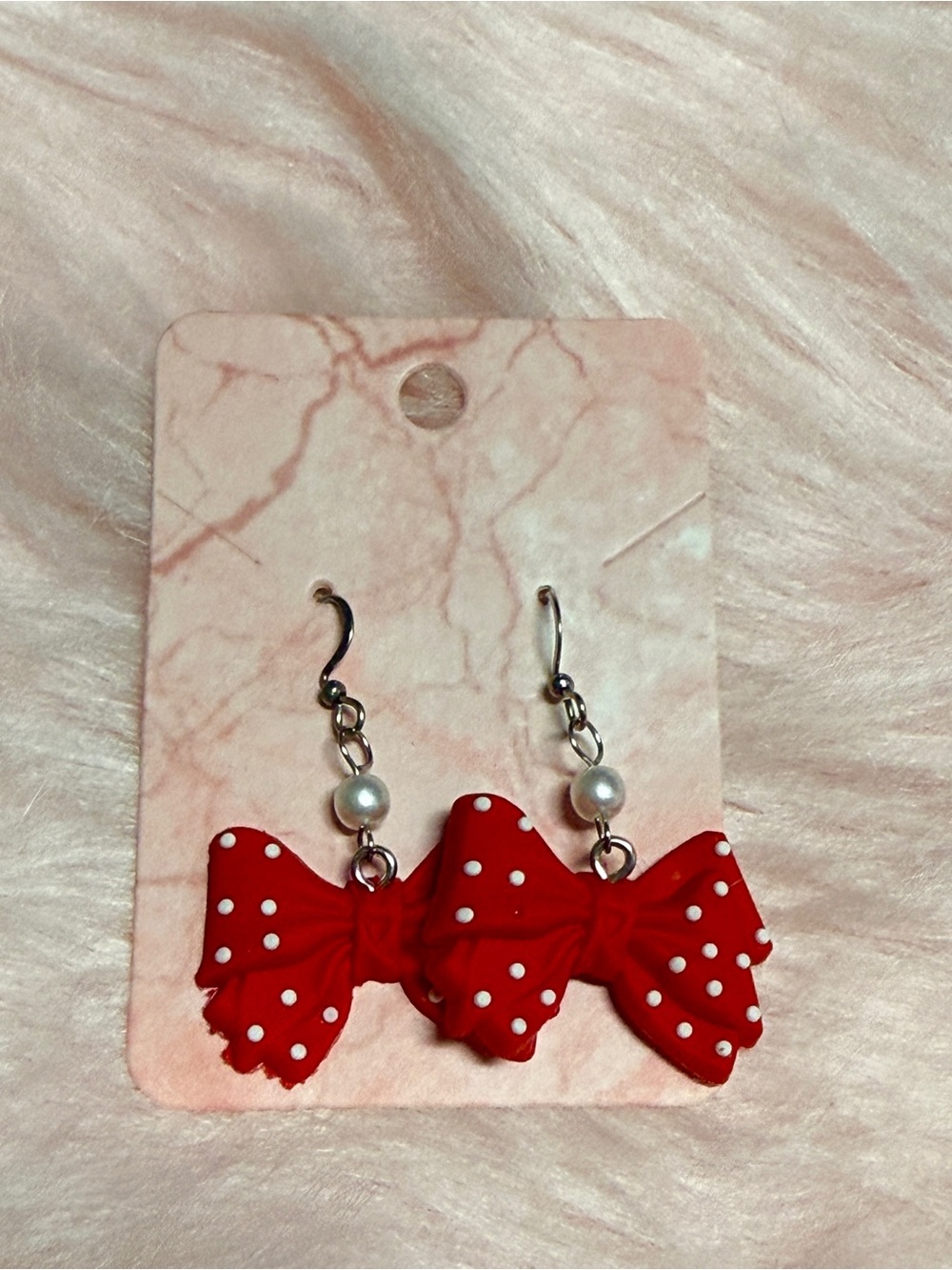 Red Polka Dot Bow Drop Earrings